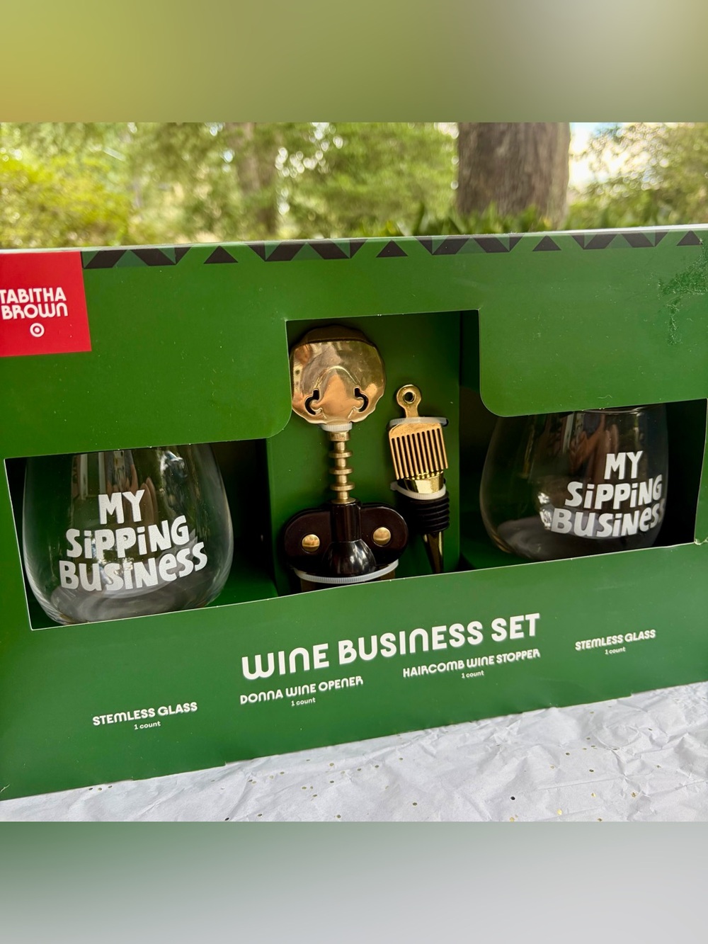 🚨LS🚨 TABITHA “Sipping My Business” Wine Set Stemless Glasses w/Opener/Stopper